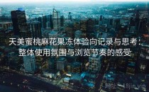 天美蜜桃麻花果冻体验向记录与思考：整体使用氛围与浏览节奏的感受